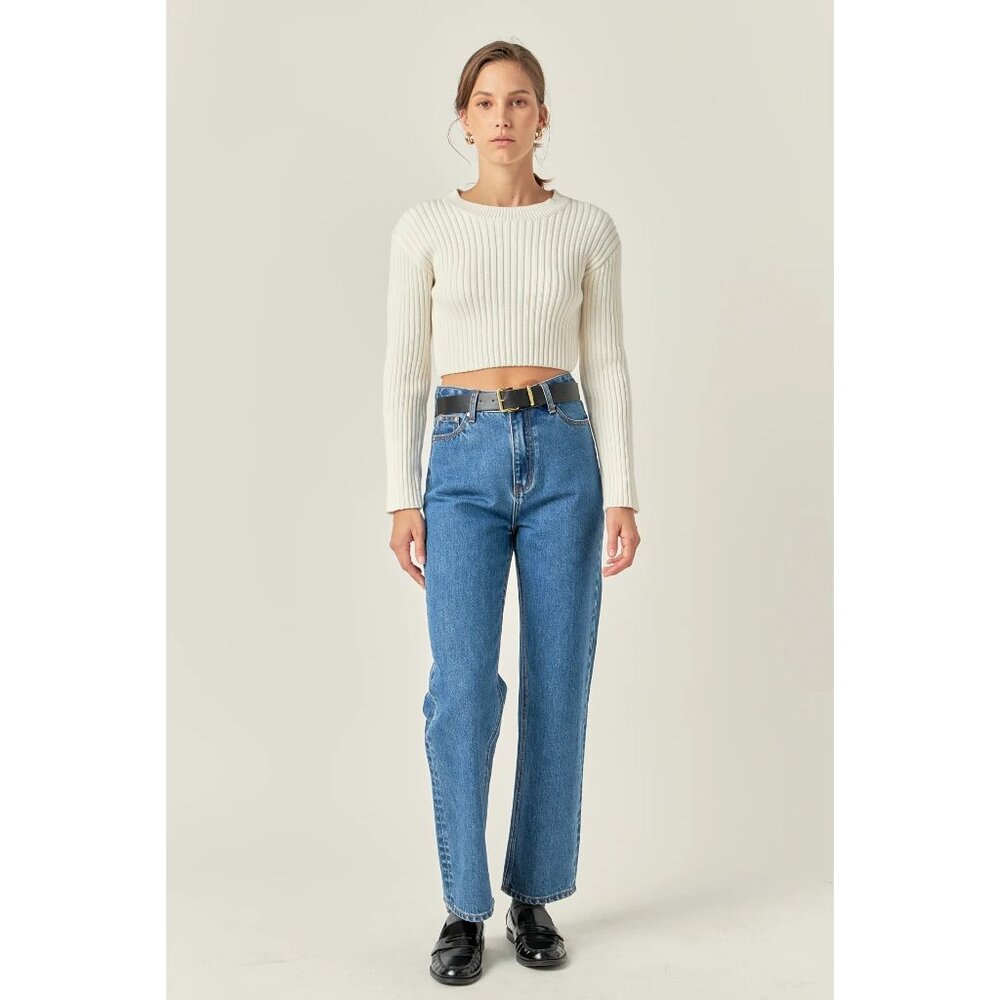 English Factory Crop Rib Sweater in Cream